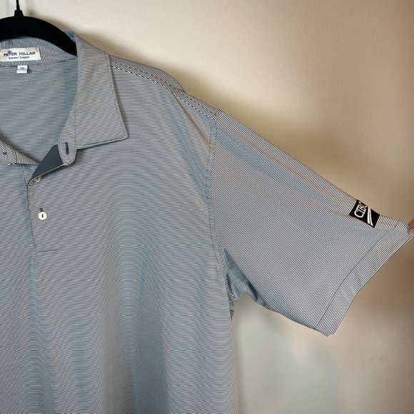 Peter Millar Men's Summer Comfort Polo Shirt Gray White Striped Stretch Golf XL - Picture 4 of 13